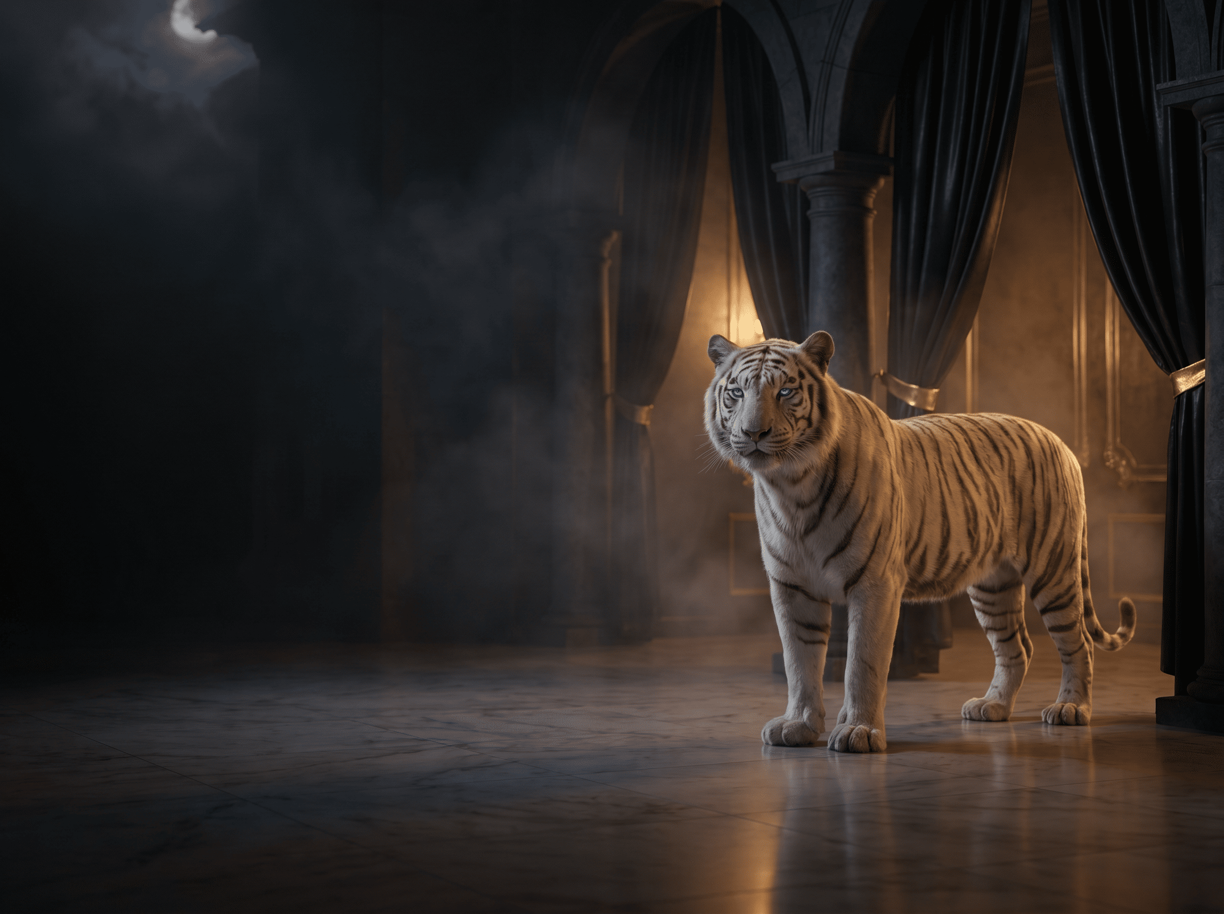 Large atmospheric image, dark luxury aesthetic, hints of gold, abstract representation of scent and power, cinematic lighting