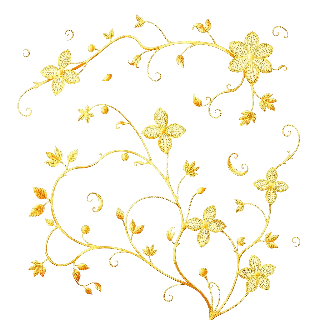 Decorative gold botanical illustration, delicate vines, luxury filigree