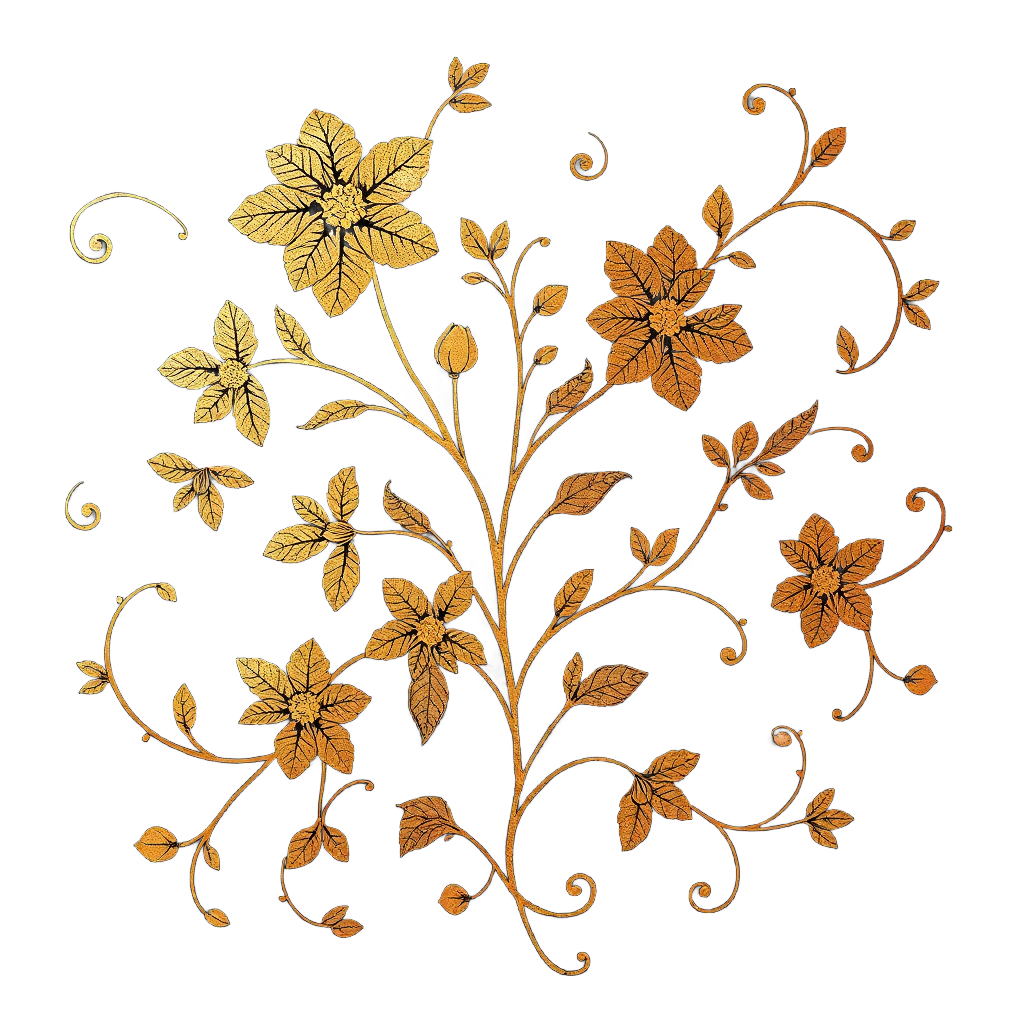 Decorative gold botanical illustration, delicate vines, luxury filigree
